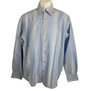 Bugatchi Uomo Button Shirt Size M Long Sleeve Cotton Light Blue Textured Floral